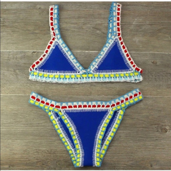 Blue Crochet Trim Bikini - Picture 1 of 9